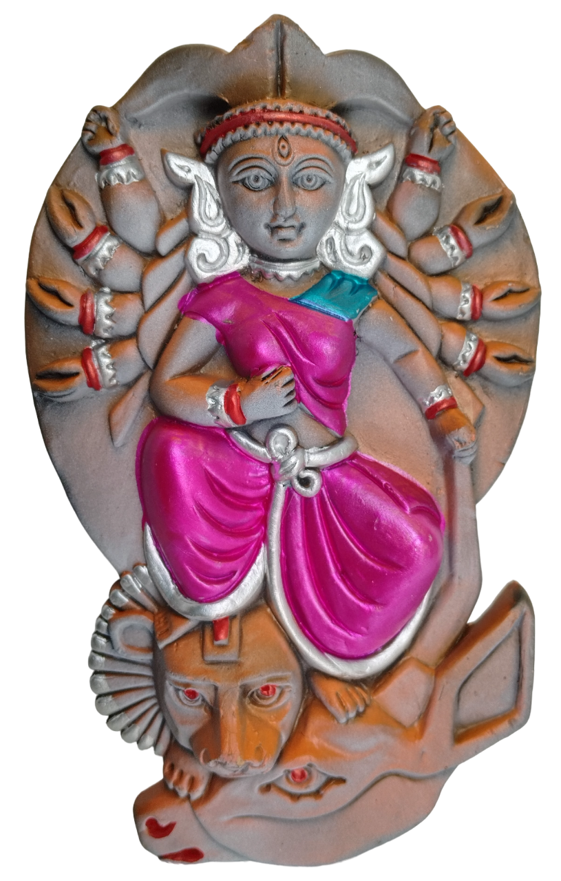 Terracotta Maa Durga Sherawali Maa Wall Hanging Showpiece for Home Décor