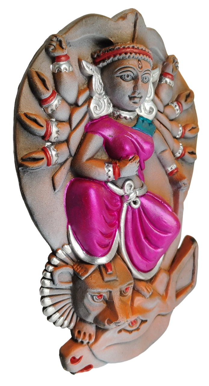 Terracotta Maa Durga Sherawali Maa Wall Hanging Showpiece for Home Décor