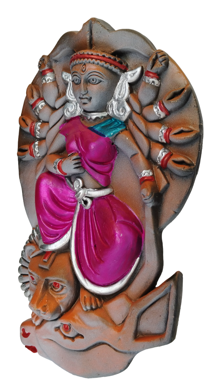 Terracotta Maa Durga Sherawali Maa Wall Hanging Showpiece for Home Décor