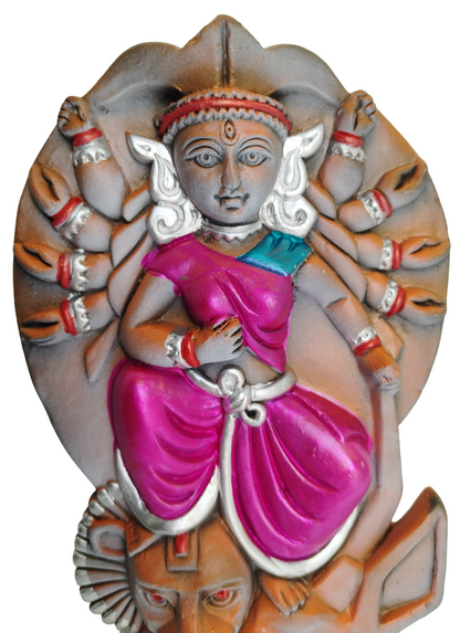 Terracotta Maa Durga Sherawali Maa Wall Hanging Showpiece for Home Décor