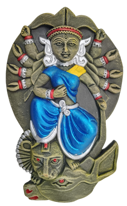 Terracotta Maa Durga Sherawali Maa Wall Hanging Showpiece for Home Décor