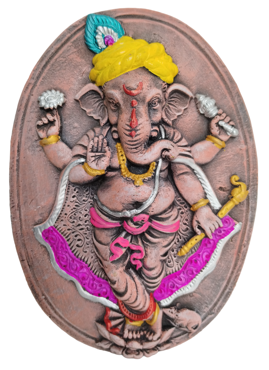 Terracotta Lord Ganesha Ganapati Bappa Wall Hanging Showpiece for Home Decor,