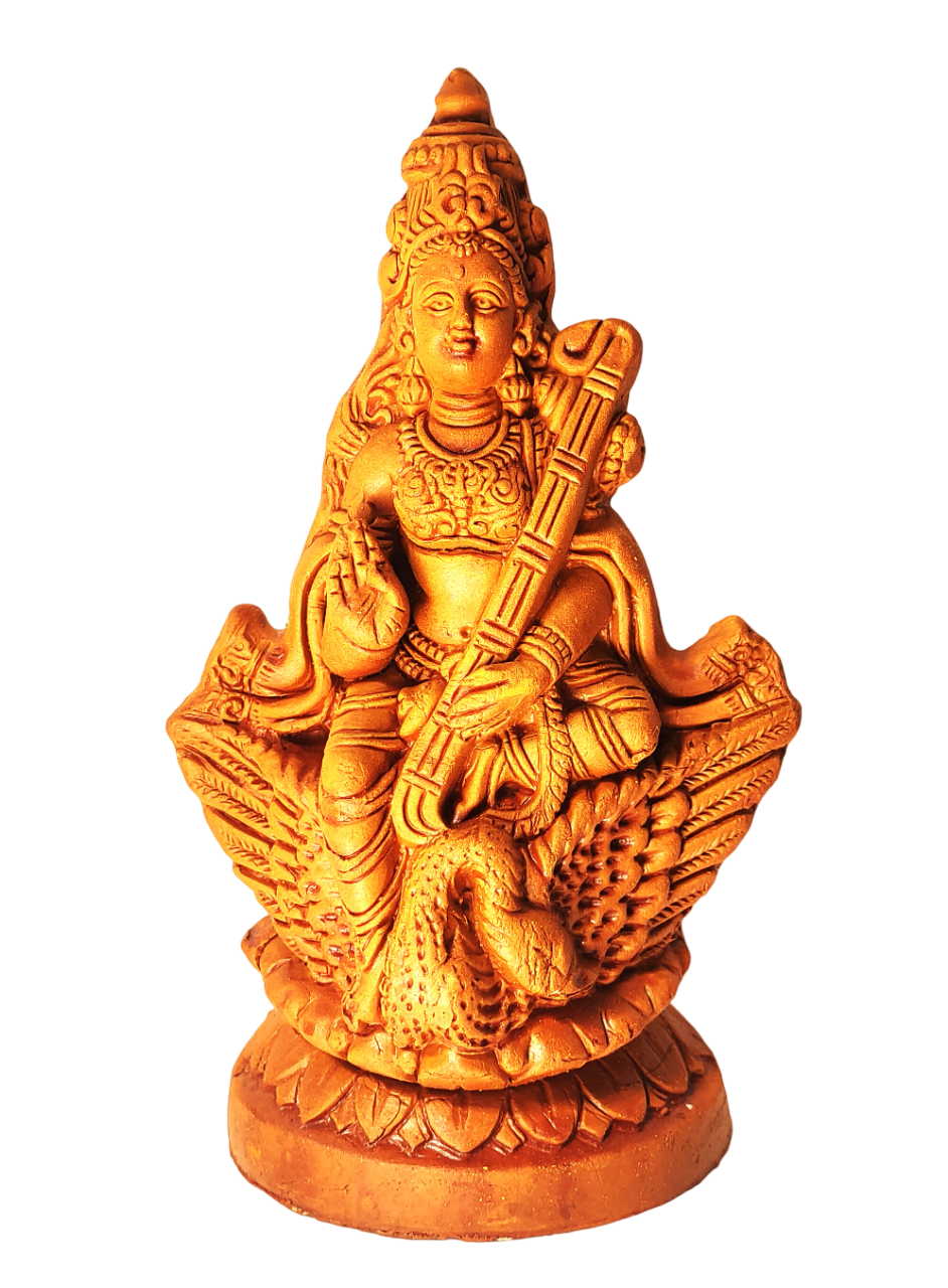 Divine Terracotta Saraswati Mata Murti - Handcrafted Indian Art by Mukherjee Handicrafts