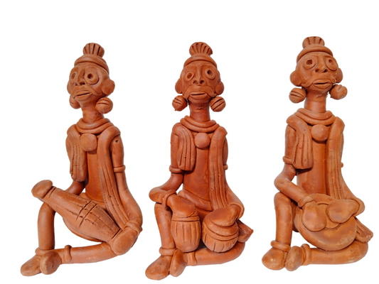 Terracotta Clay Showpiece for Home Decoration (Medium, Brown) (set of 3)