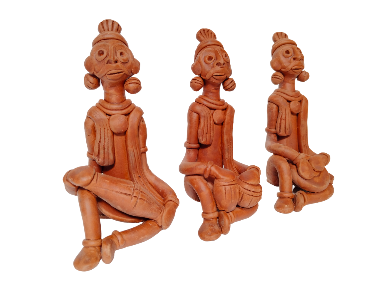 Terracotta Clay Showpiece for Home Decoration (Medium, Brown) (set of 3)