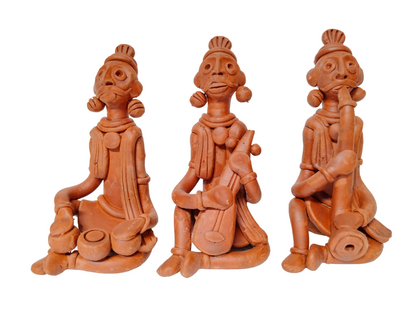 Terracotta Clay Showpiece for Home Decoration (Medium, Brown) (set of 3)