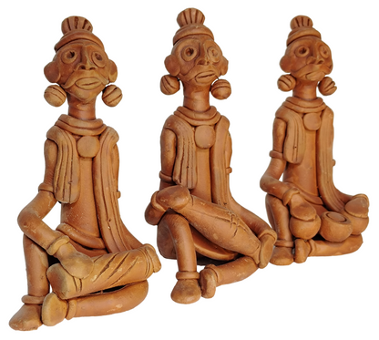 Terracotta Clay Showpiece for Home Decoration (Medium, Brown) (set of 3)