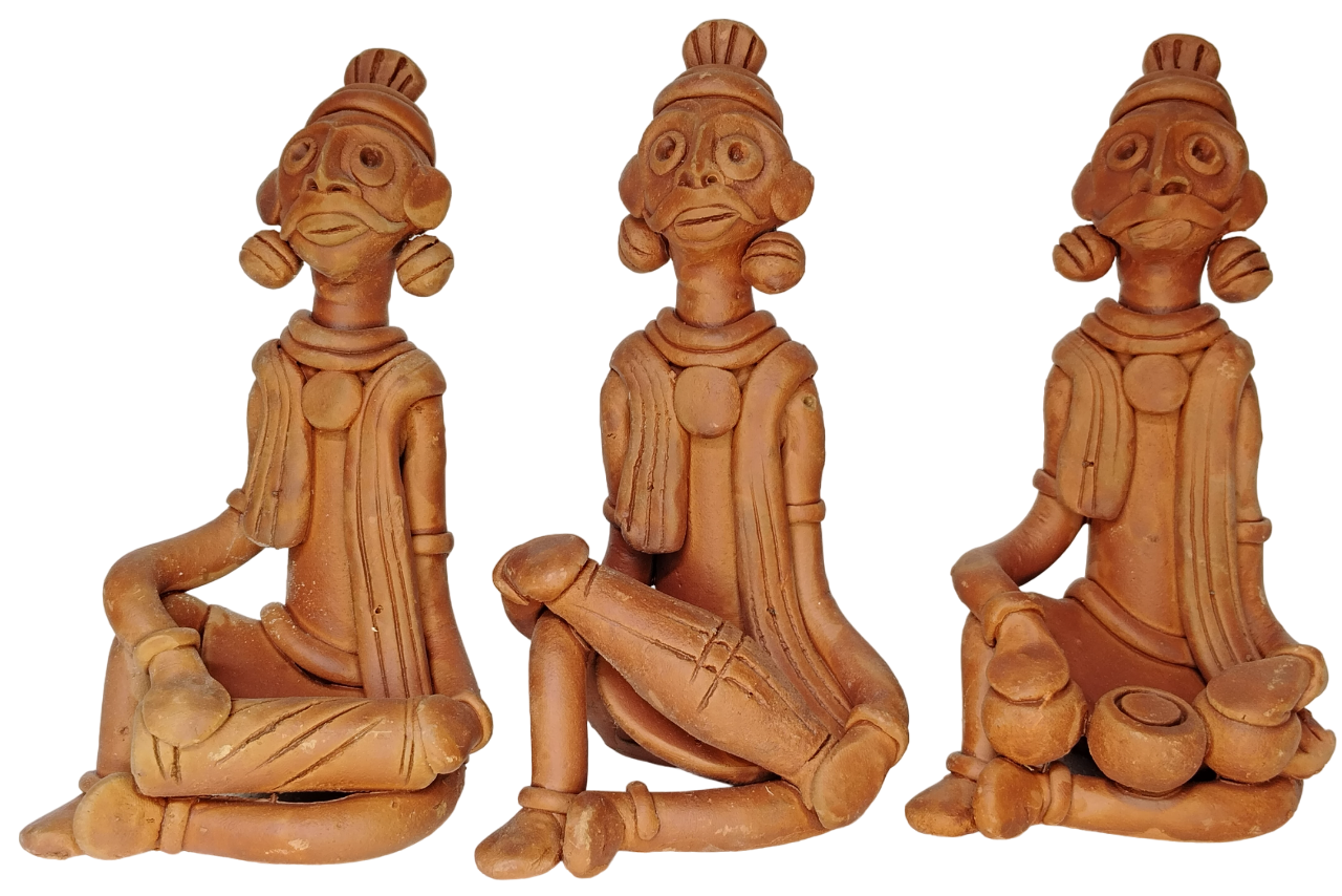 Terracotta Clay Showpiece for Home Decoration (Medium, Brown) (set of 3)