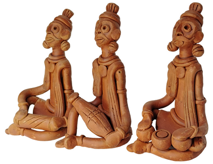 Terracotta Clay Showpiece for Home Decoration (Medium, Brown) (set of 3)