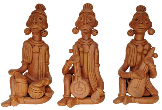 Terracotta Clay Showpiece for Home Decoration (Medium, Brown) (set of 3)