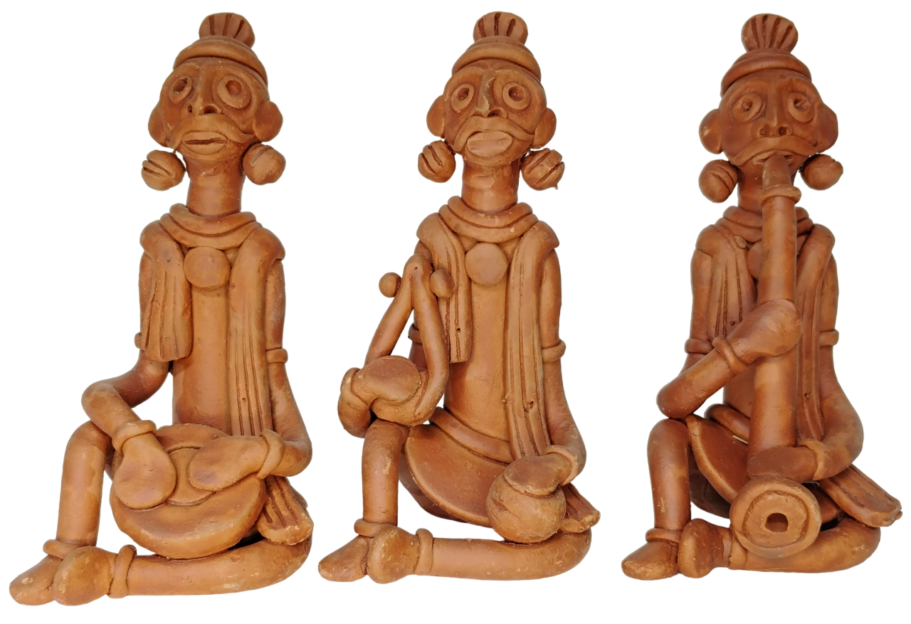 Terracotta Clay Showpiece for Home Decoration (Medium, Brown) (set of 3)