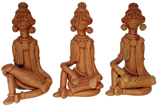 Terracotta Clay Showpiece for Home Decoration (Medium, Brown) (set of 3)