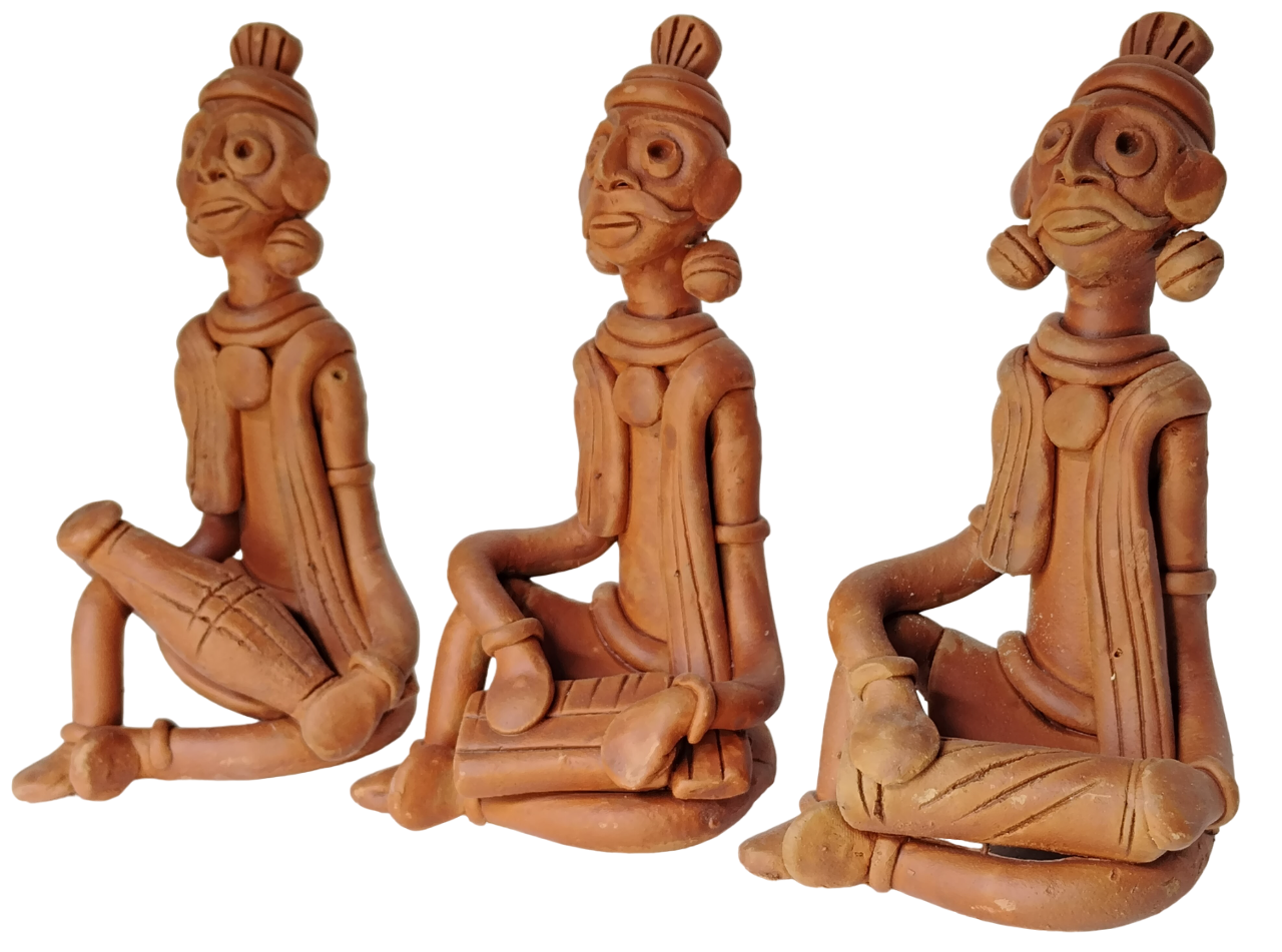 Terracotta Clay Showpiece for Home Decoration (Medium, Brown) (set of 3)