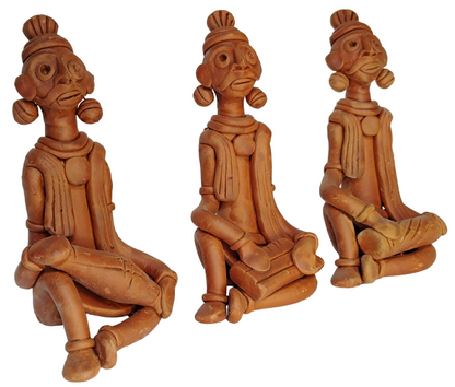 Terracotta Clay Showpiece for Home Decoration (Medium, Brown) (set of 3)