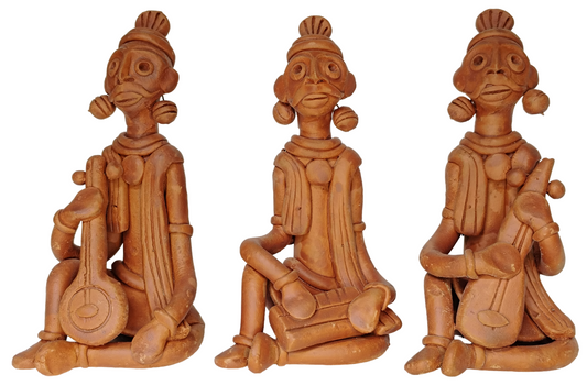 Terracotta Clay Showpiece for Home Decoration (Medium, Brown) (set of 3)