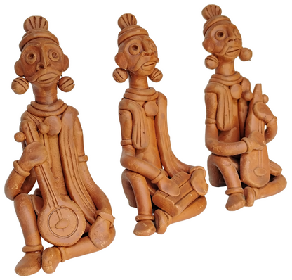 Terracotta Clay Showpiece for Home Decoration (Medium, Brown) (set of 3)