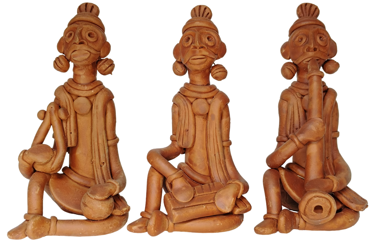 Terracotta Clay Showpiece for Home Decoration (Medium, Brown) (set of 3)