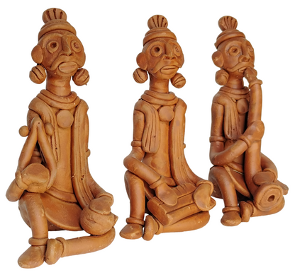 Terracotta Clay Showpiece for Home Decoration (Medium, Brown) (set of 3)