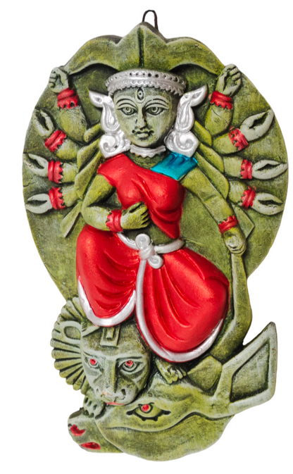 Terracotta Maa Durga Sherawali Maa Wall Hanging Showpiece for Home Décor