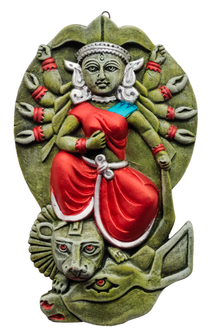 Terracotta Maa Durga Sherawali Maa Wall Hanging Showpiece for Home Décor