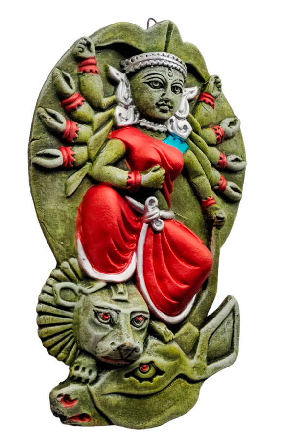 Terracotta Maa Durga Sherawali Maa Wall Hanging Showpiece for Home Décor