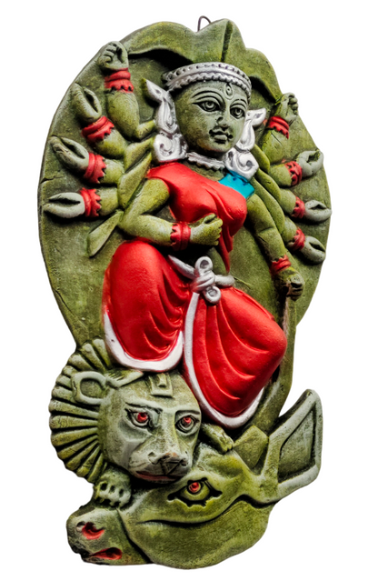 Terracotta Maa Durga Sherawali Maa Wall Hanging Showpiece for Home Décor