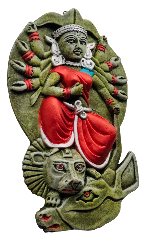 Terracotta Maa Durga Sherawali Maa Wall Hanging Showpiece for Home Décor