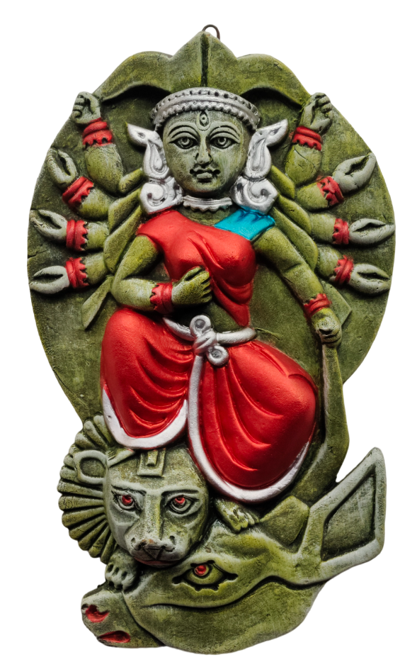 Terracotta Maa Durga Sherawali Maa Wall Hanging Showpiece for Home Décor