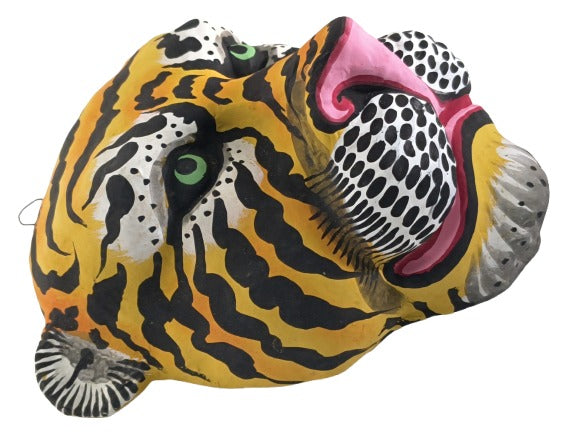 Handcrafted Tiger Paper Mask – Traditional Indian Folk Art Wall Hanging Décor