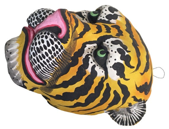 Handcrafted Tiger Paper Mask – Traditional Indian Folk Art Wall Hanging Décor