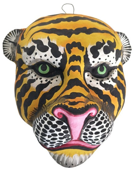 Handcrafted Tiger Paper Mask – Traditional Indian Folk Art Wall Hanging Décor