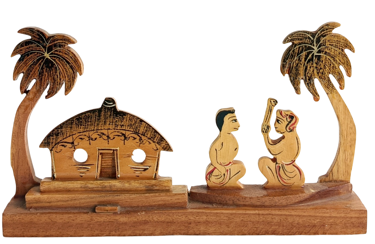 Handmade Wooden Tribal Village Hut Showpiece | Traditional Rural Life Wooden Handicraft Decor | Ethnic Indian Wooden Tabletop Decoration for Home & Office