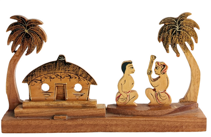 Handmade Wooden Tribal Village Hut Showpiece | Traditional Rural Life Wooden Handicraft Decor | Ethnic Indian Wooden Tabletop Decoration for Home & Office