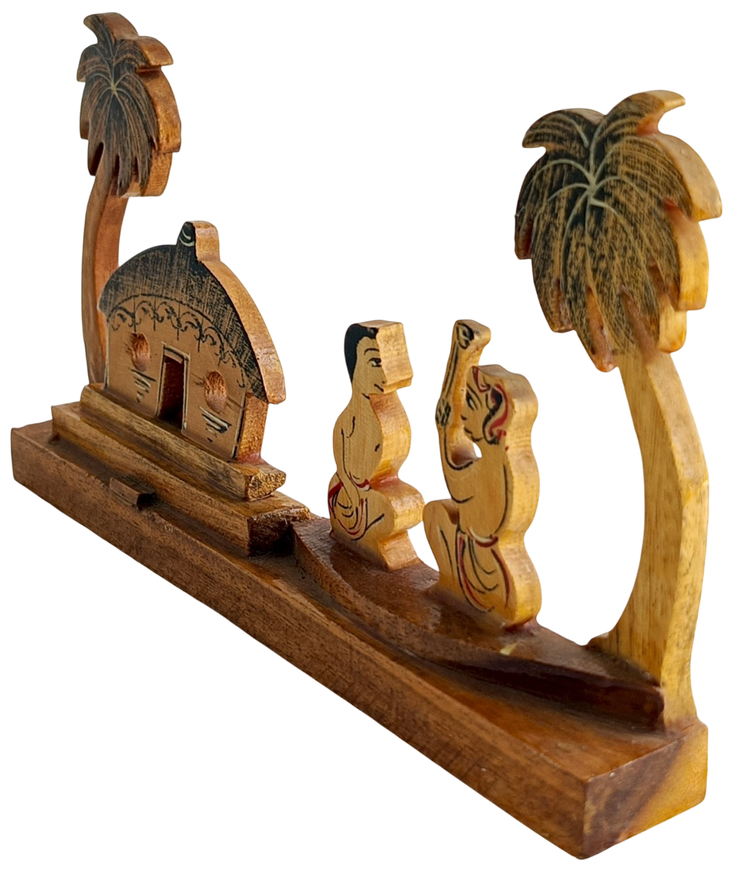 Handmade Wooden Tribal Village Hut Showpiece | Traditional Rural Life Wooden Handicraft Decor | Ethnic Indian Wooden Tabletop Decoration for Home & Office