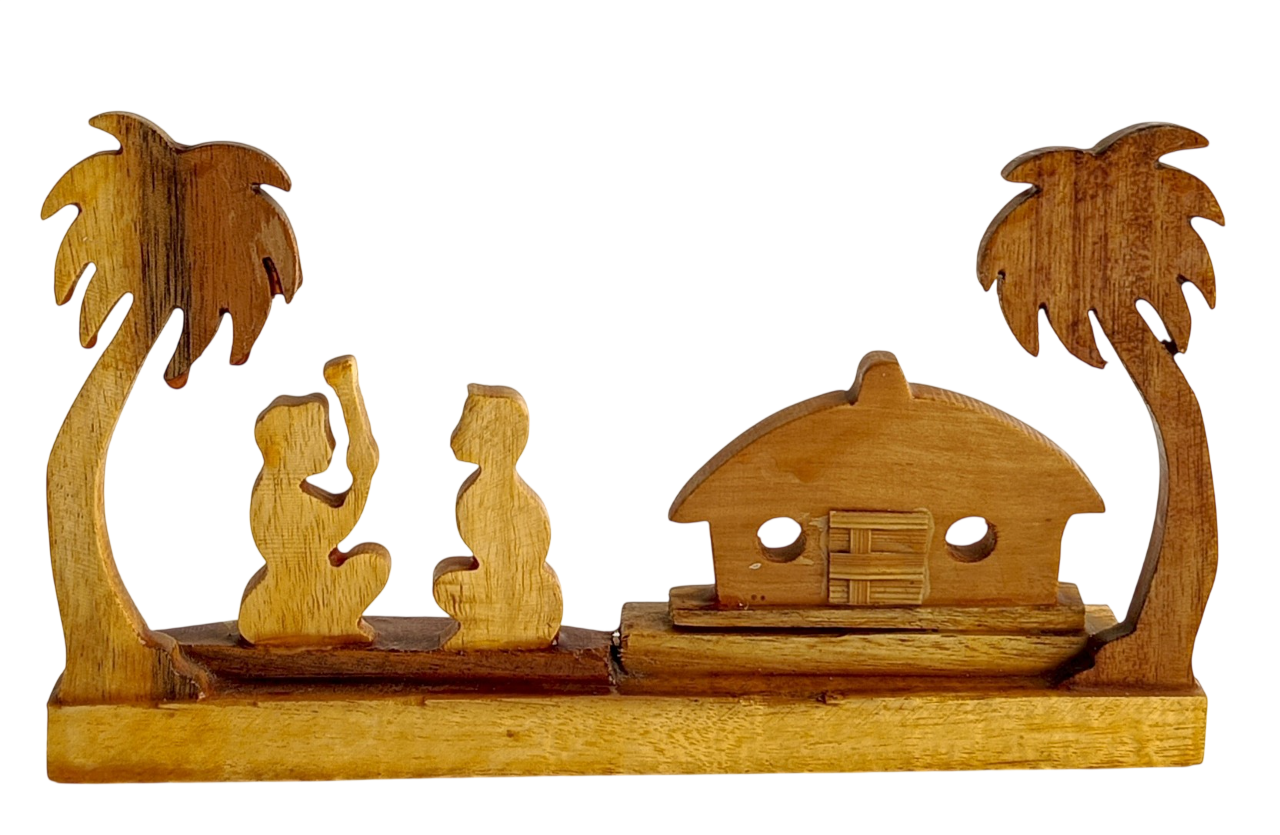 Handmade Wooden Tribal Village Hut Showpiece | Traditional Rural Life Wooden Handicraft Decor | Ethnic Indian Wooden Tabletop Decoration for Home & Office