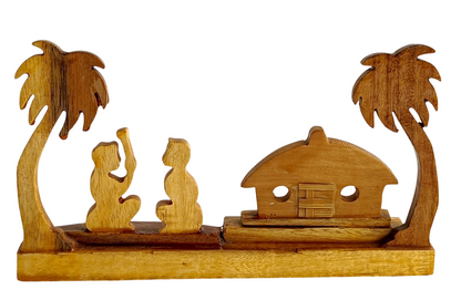 Handmade Wooden Tribal Village Hut Showpiece | Traditional Rural Life Wooden Handicraft Decor | Ethnic Indian Wooden Tabletop Decoration for Home & Office