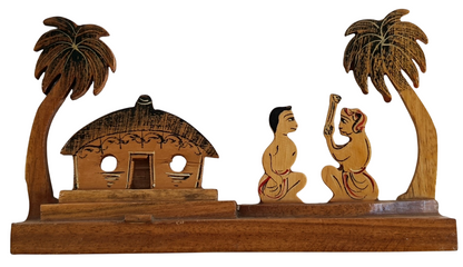 Handmade Wooden Tribal Village Hut Showpiece | Traditional Rural Life Wooden Handicraft Decor | Ethnic Indian Wooden Tabletop Decoration for Home & Office