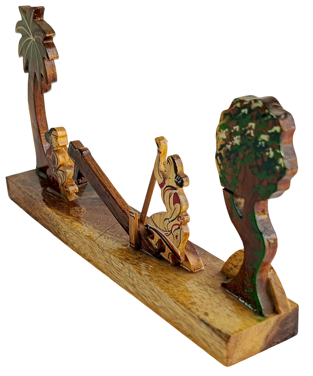Handmade Wooden Bengali Village Scene Showpiece – Traditional Dhenki Rice Husking Craft | Rural Life Wooden Handicraft Decor | Eco-Friendly Wooden Table Decor for Home & Office