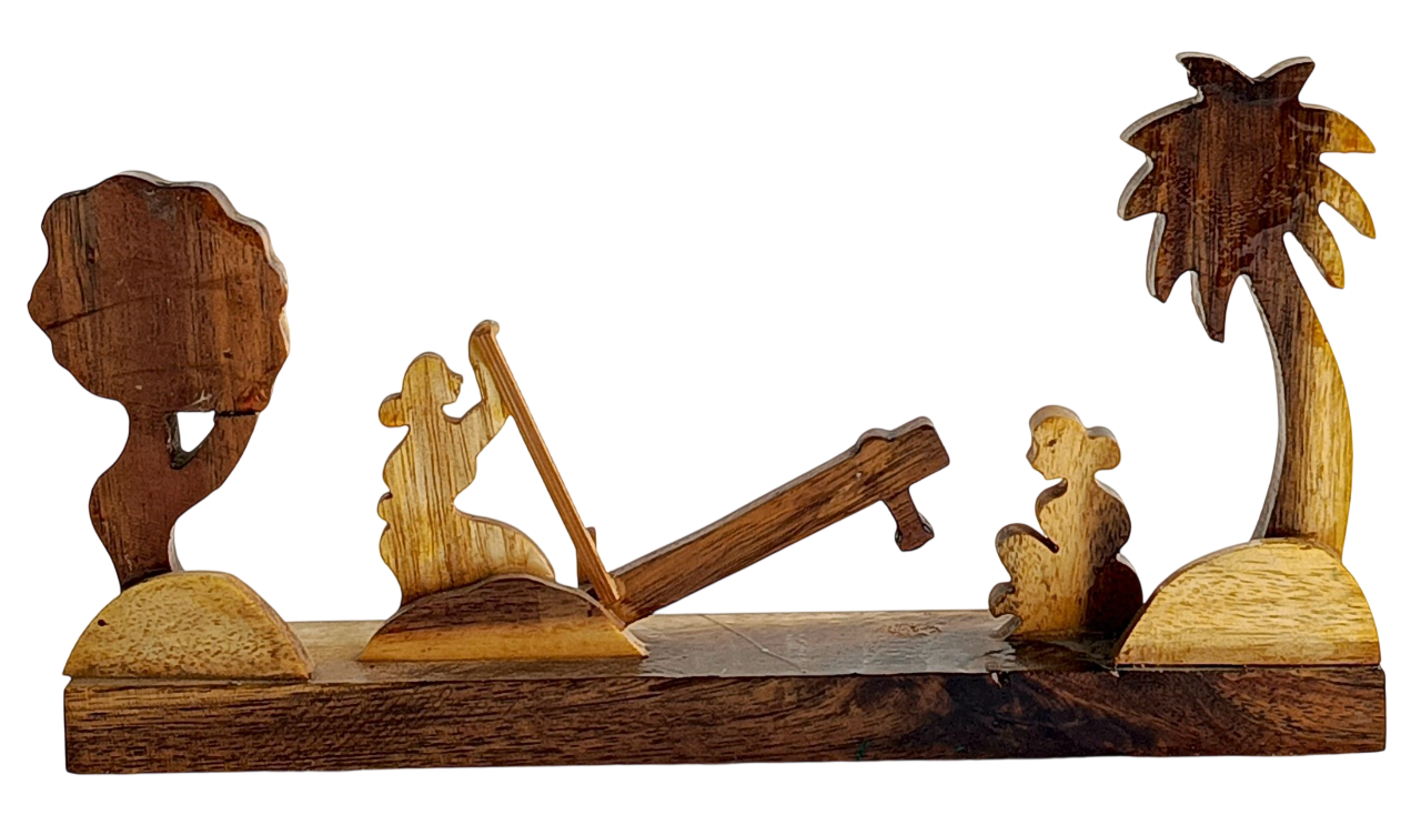 Handmade Wooden Bengali Village Scene Showpiece – Traditional Dhenki Rice Husking Craft | Rural Life Wooden Handicraft Decor | Eco-Friendly Wooden Table Decor for Home & Office