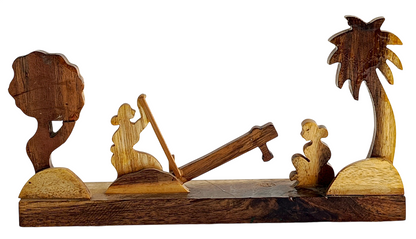 Handmade Wooden Bengali Village Scene Showpiece – Traditional Dhenki Rice Husking Craft | Rural Life Wooden Handicraft Decor | Eco-Friendly Wooden Table Decor for Home & Office