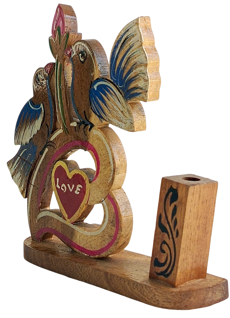 Handmade Wooden Love Birds Showpiece with Heart Design, Decorative Desk Decor for Home and Office, Romantic Gift for Couples, Weddings, Anniversaries