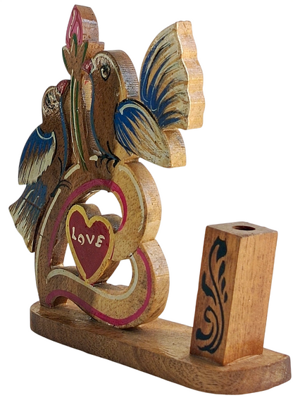 Handmade Wooden Love Birds Showpiece with Heart Design, Decorative Desk Decor for Home and Office, Romantic Gift for Couples, Weddings, Anniversaries