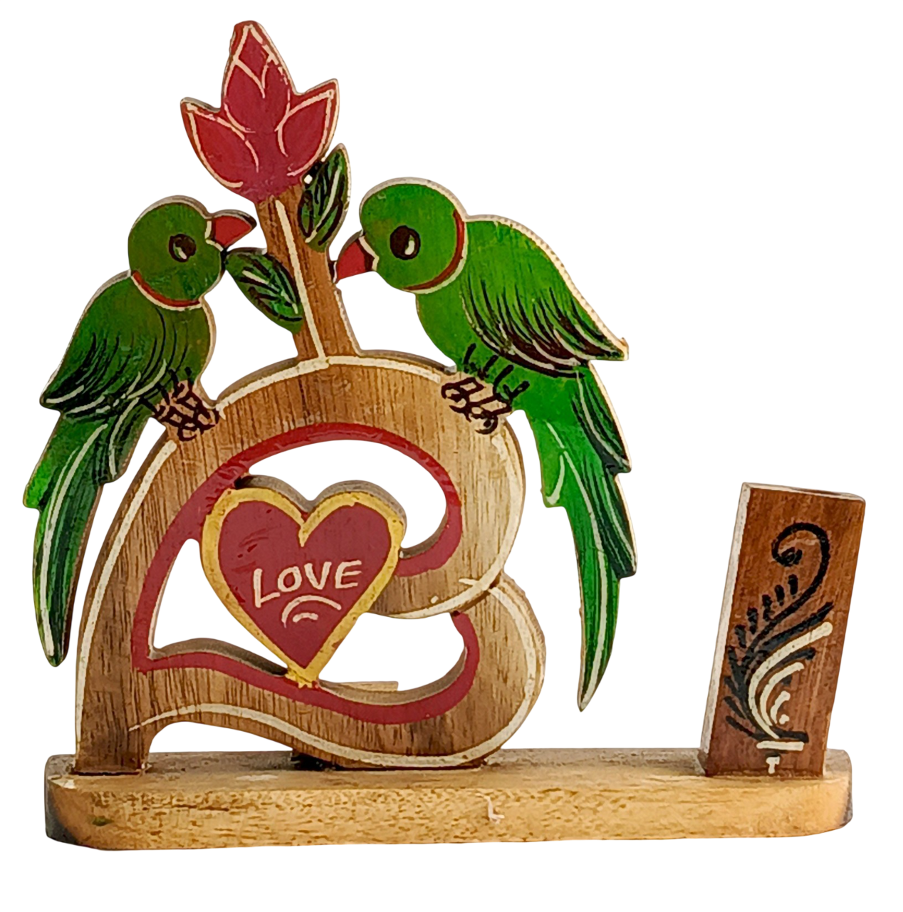 Handmade Wooden Love Birds Showpiece with Heart Design, Romantic Home Decor, Table and Shelf Decoration, Gift for Couples and Anniversaries