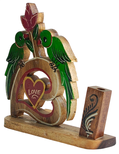 Handmade Wooden Love Birds Showpiece with Heart Design, Romantic Home Decor, Table and Shelf Decoration, Gift for Couples and Anniversaries