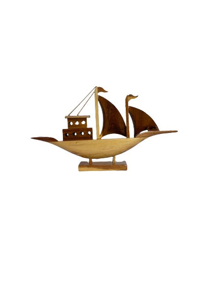 Artisan-Crafted Wooden Boat Showpiece: Handmade Nautical Décor