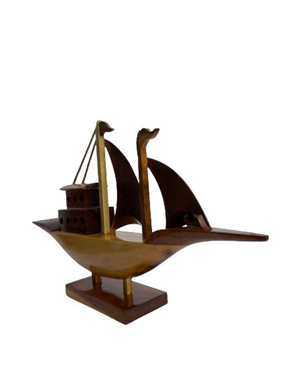 Artisan-Crafted Wooden Boat Showpiece: Handmade Nautical Décor