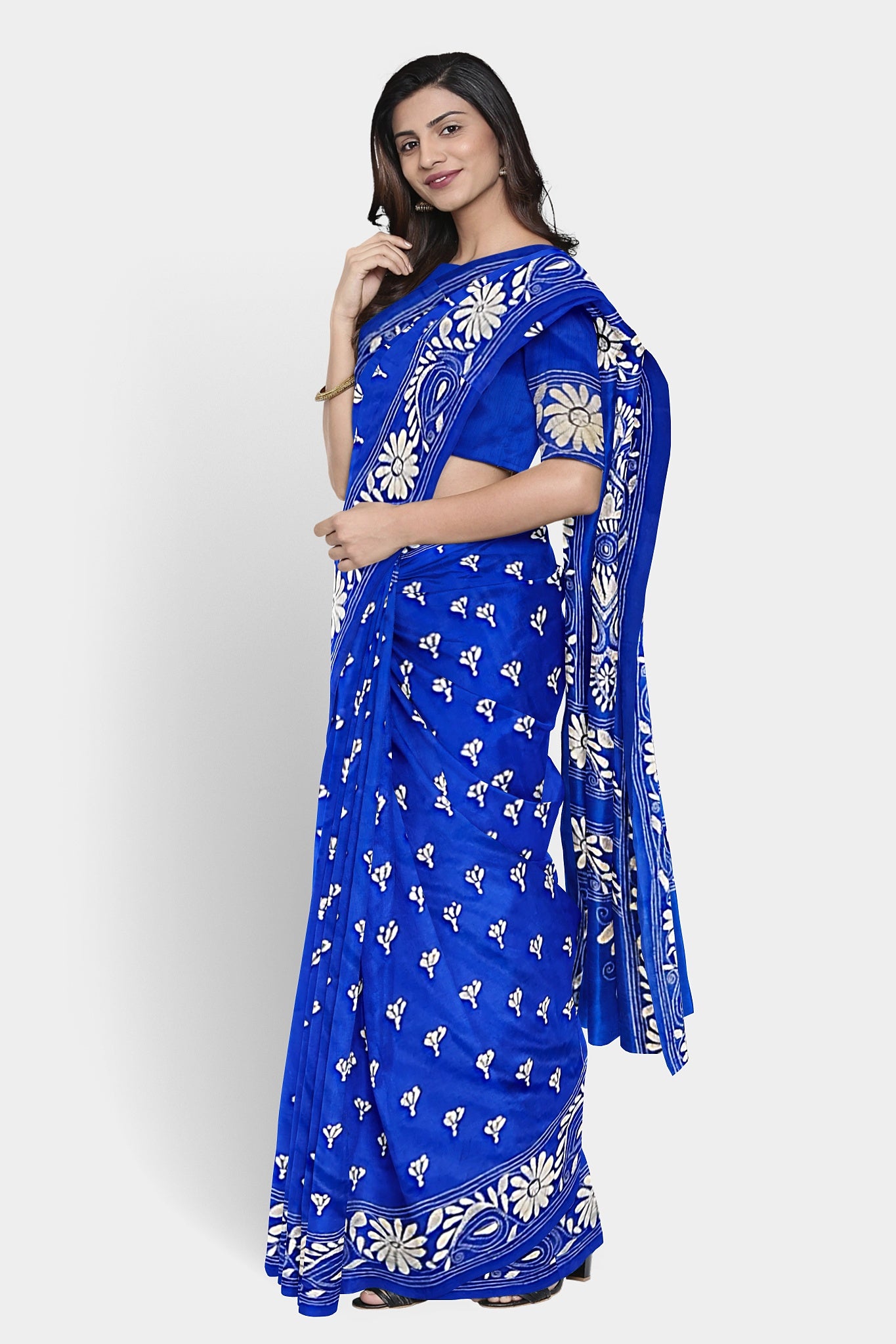Kantha Stitch: Stylish Blended Silk Saree showcasing Traditional Artistry in Modern Indian Fashion