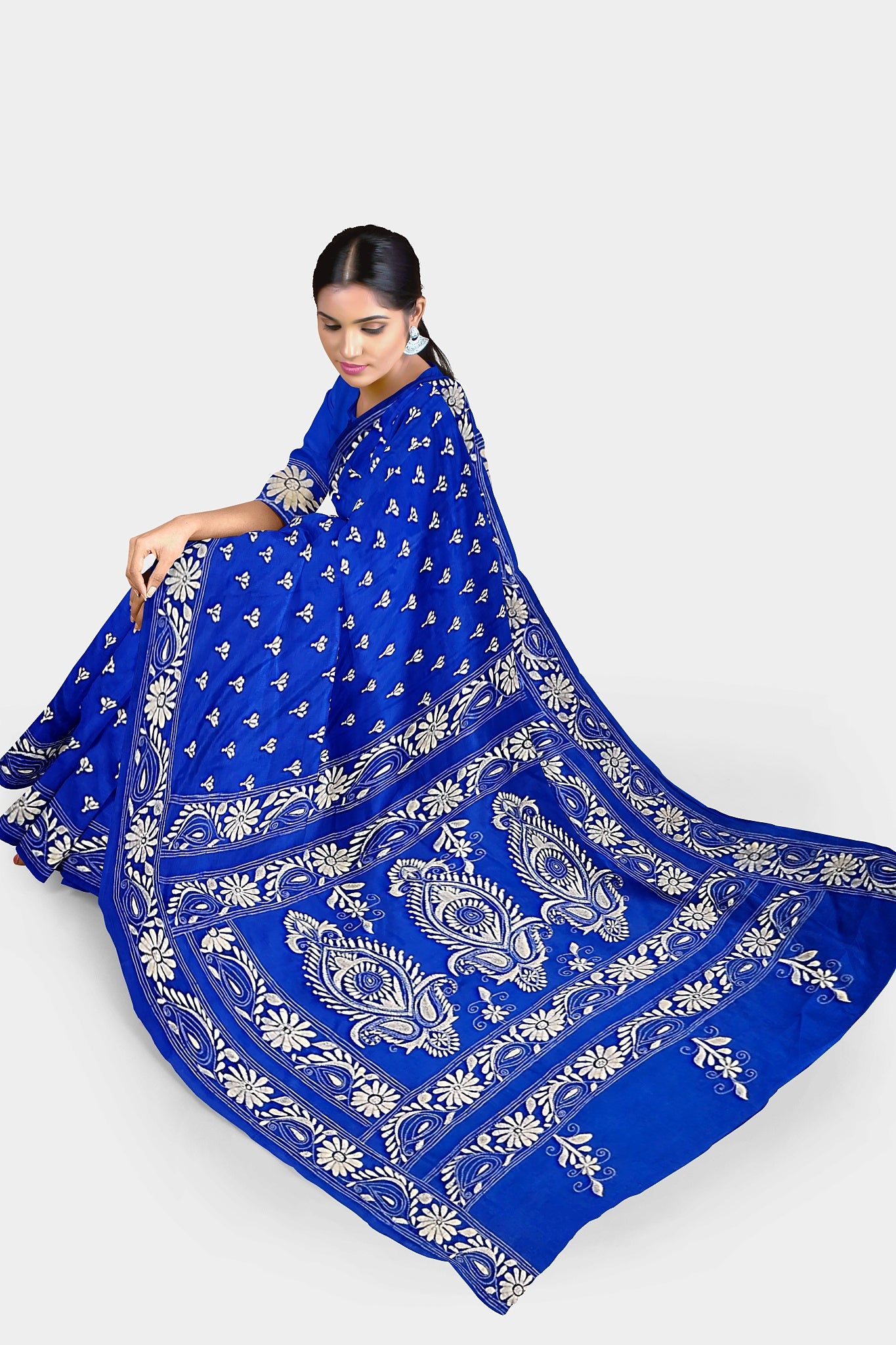 Kantha Stitch: Stylish Blended Silk Saree showcasing Traditional Artistry in Modern Indian Fashion