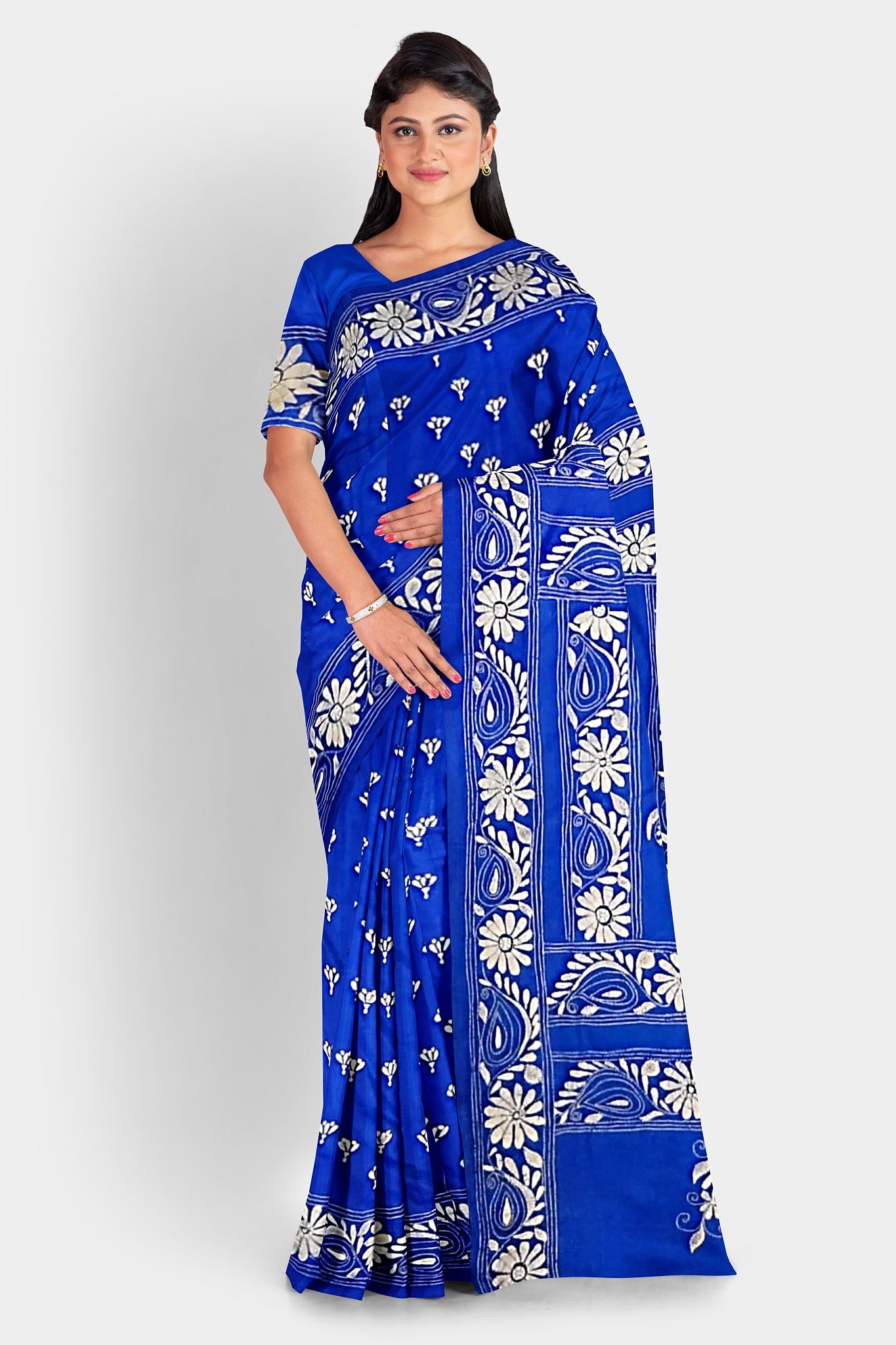 Kantha Stitch: Stylish Blended Silk Saree showcasing Traditional Artistry in Modern Indian Fashion