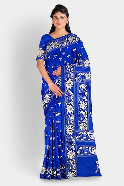 Kantha Stitch: Stylish Blended Silk Saree showcasing Traditional Artistry in Modern Indian Fashion